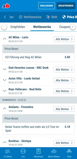 Stark verbesserte Wettquoten für das Viertelfinale der Coppa Italia 2022 mit Sportingbet Quotenboost