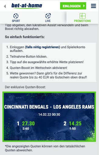 Top-Quoten für LA Rams vs. Cincinnati Bengals im Super Bowl 2022 mit bet-at-home Quotenboosts