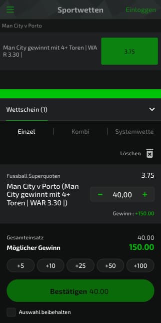 Top-Quote für Manchester City gegen Sporting Lissabon mit Mobilebet Quotenboost