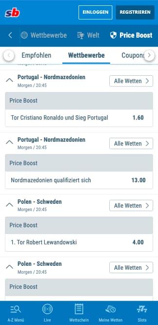 Top-Quote für Portugal - Nordmazedonien mit Sportingbet Quotenboost