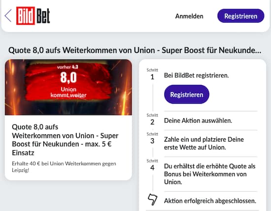 Top-Quote für RB Leipzig - Union Berlin mit BildBet Quotenboost