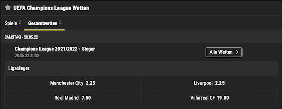 Alle Top-Quoten für den Gesamtsieg der UEFA Champions League 2021/22 bei Bwin + Price Boosts