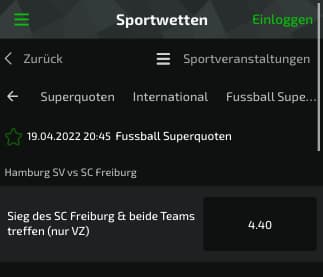 Verbesserte Wettquote im DFB-Pokal Halbfinale Hamburger SV - SC Freiburg mit Mobilebet Quotenboost