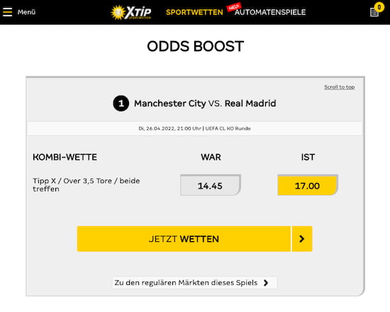 Stark verbesserte Wettquote für Man. City - Real Madrid mit Merkur Sports Quotenboost