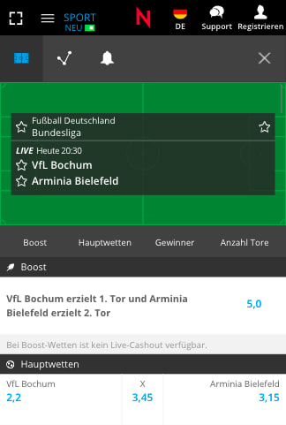 Starke Top-Quote für VfL Bochum - Arminia Bielefeld mit Neobet Quotenboost