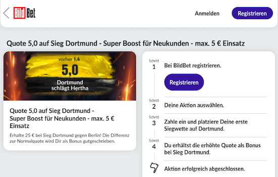 Top-Quote für Borussia Dortmund gegen Hertha mit BildBet Quotenboost