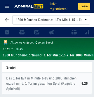 Top-Quote für 1860 München - Borussia Dortmund im DFB-Pokal mit ADMIRALBET Quotenboost