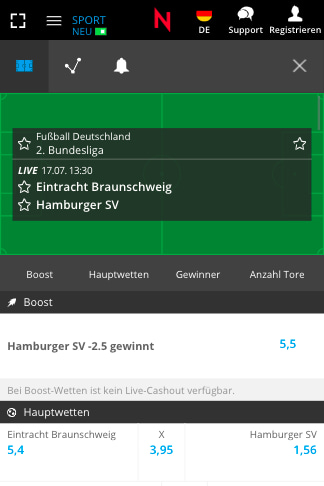 Top-Quote für Eintracht Braunschweig - HSV mit Neobet Quotenboost