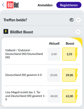 Verbesserte Wettquoten für Deutschland - Dänemark mit BildBet Quotenboosts