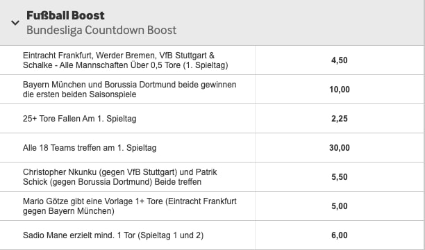 Top-Quoten im Bundesliga-Countdown mit den Betway Quotenboosts