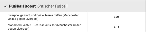 Top-Quote bei Manchester United gegen Liverpool mit Betway Quotenboosts