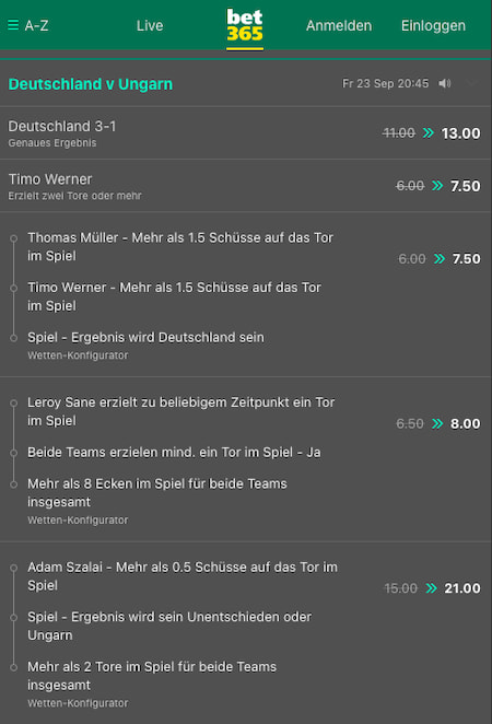 Verbesserte Quoten für Deutschland - Ungarn mit Bet365 Quotenboost