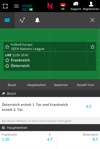 Quotenerhöhung für Frankreich - Österreich mit Neobet Quotenboost