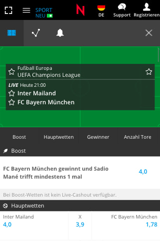 Top-Quote für Inter Mailand - Bayern München mit dem Neobet Quotenboost
