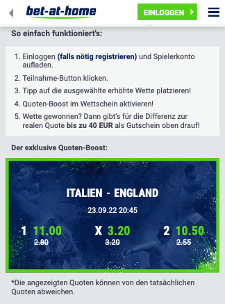 Top-Quoten für Italien gegen England mit bet-at-home Quotenboost am 23.9.22