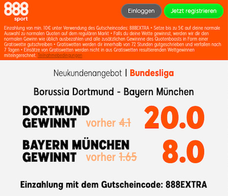 Verbesserte Quoten bei Dortmund - Bayern München mit 888sport Quotenboost
