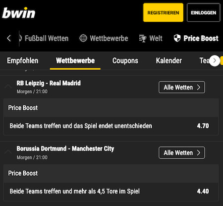 Top-Quote für BVB - Man. City mit Bwin Quotenboost