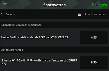 Verbesserte Quote für Union Berlin - Mönchengladbach mit Mobilebet Quotenboost