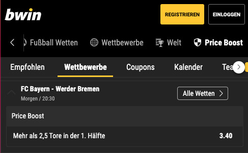 Top-Quote für FC Bayern München mit Werder Bremen mit Bwin Quotenboost