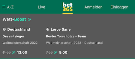 Top-Quote für Deutschland und Sané mit Bet365 Quotenboost bei der WM 2022