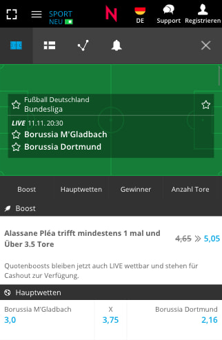 Top-Quote für Mönchengladbach - BVB mit Neobet Quotenboost