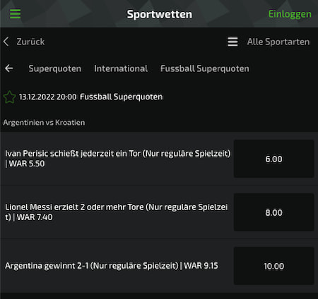 Top-Quoten für Argentinien - Kroatien im WM 2022 Halbfinale mit Mobilebet Quotenboosts