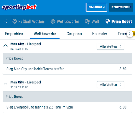 Top-Quoten für Manchester City gegen Liverpool mit Sportingbet Quotenboost