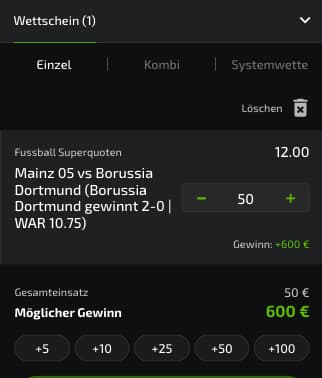 Top-Quote für Mainz 05 gegen Borussia Dortmund mit Mobilebet Quotenboost am 25.1.23