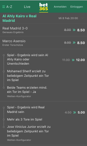 Top-Quoten für Al Ahly - Real Madrid mit Bet365 Quotenboost