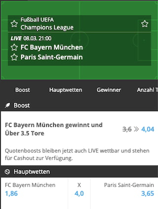 Verbesserte Wettquote für Bayern München - Paris Saint-Germain mit NEO.bet Quotenboost