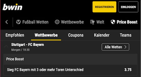 Top-Quote mit Bwin Quotenboost für VfB Stuttgart - FC Bayern München am 4.3.2023