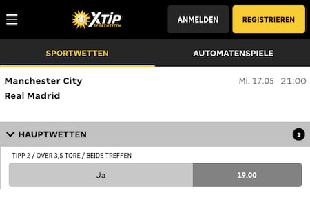 Erhöhte Wettquote für Manchester City gegen Real Madrid mit Merkur Sports Quotenboost