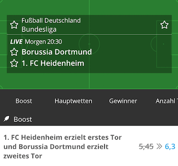 Mit erhöhten Quoten auf BVB Heidenheim bei Neobet tippen