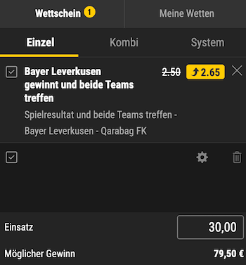 Boost zu Leverkusen gegen Qarabag bei bwin