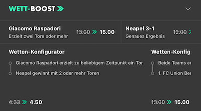 Boost bei bet365 zu Napoli gegen Union Berlin