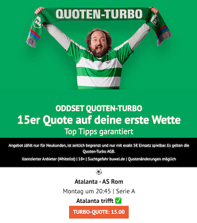Quotenboost von ODDSET zu Atalanta Bergamo gegen Roma am 12.5.2025