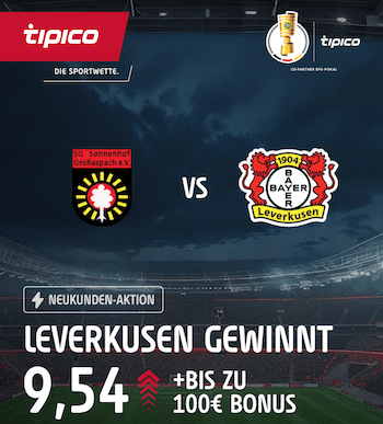 Quotennbost auf Leverkusen gegen Großaspach im DFB-Pokal bei Tipico