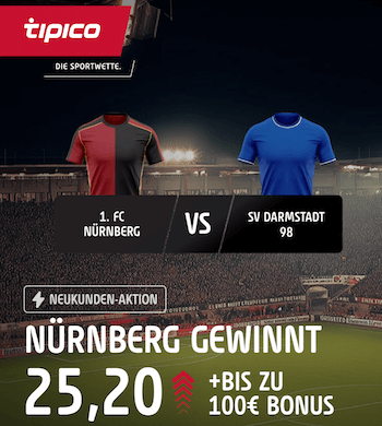 Quotenboost auf Nürnberg gegen Darmstadt bei Tipico