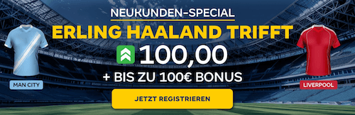 Quotenbost auf Haaland trifft gegen Liverpool bei MERKUR BETS
