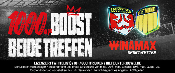 Winamax 1.000% Boost zu Leverkusen gegen Dortmund