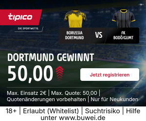 Dortmund gewinnt Boost gegen Bodö bei Tipico