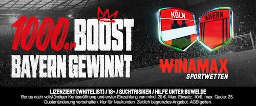 1.000% Boost auf die Bayern bei Winamax gegen Köln