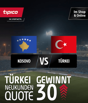 Türkei gewinnt Boost gegen den Kosovo bei Tipico