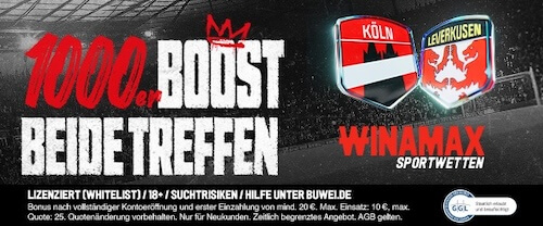 Boost auf beide Teams treffen bei Köln gegen Leverkusen bei Winamax