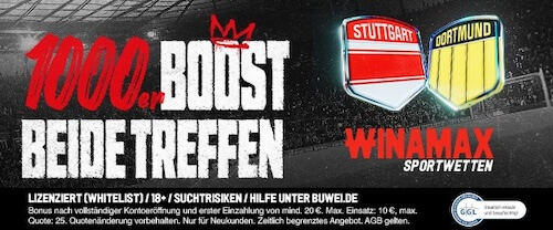 Boost auf Stuttgart gegen Dortmund bei Winamax