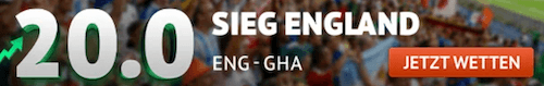 Boost auf England gegen Ghana bei ODDSET