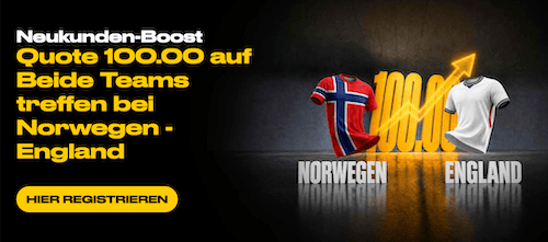 Quote 100,00 auf beide treffen bei Norwegen vs. England bei bwin