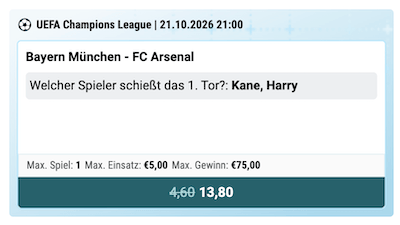 Boost auf das 1. Tor von Harry Kane gegen Arsenal bei LetsBet